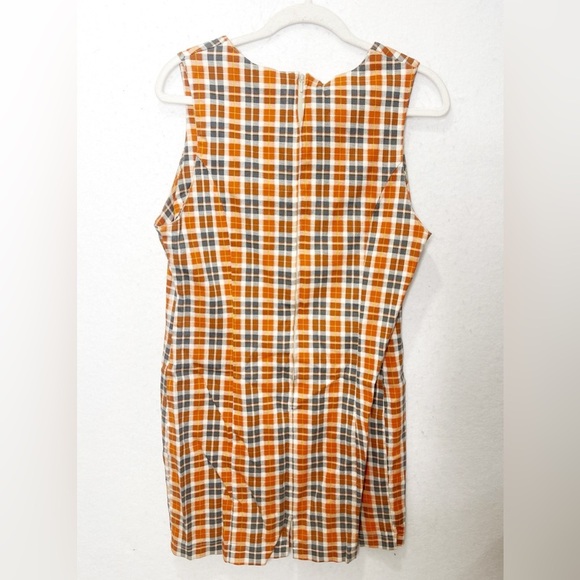 Vintage Orange Plaid Sleeveless Mini Dress Academia - Picture 2 of 5